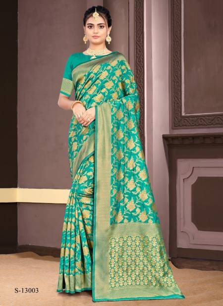 Sea Green Colour MANDAKINI Fancy Festive Wear Banarsi Silk Latest Saree Collection S-13003